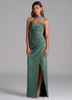 Azazie Calandra Essayer des robes à la maison Robe Trapèze en Satin extensible Plissée Eucalyptus image4