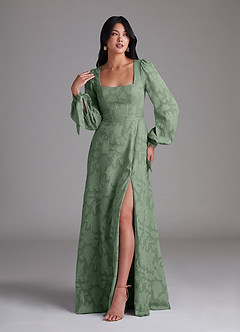 Azazie Leonia Brautjungfernkleider A-Linie Langarm Blumen-Burnout Kleid Matcha image4