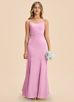 Azazie Lioren Junior Candy Pink Sheath Bow Stretch Satin Dress image5
