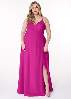 Azazie Davis Brautjungfernkleider A-Linie V-Hals Chiffon Kleid Fuchsia image7