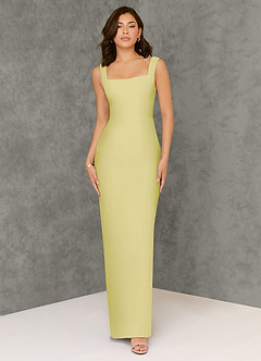 Azazie Flori Robes de demoiselle d'honneur Robe Fourreau en Mousseline de soie Col Carré Sorbet Citron image1