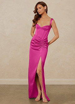Christian Siriano Bridal for Azazie 1017 Bridesmaid Dresses Fuchsia Sheath Sweetheart Neckline Stretch Satin Dress image3