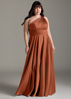 Azazie Charlize Bridesmaid Dresses Cedar Rose A-Line One Shoulder Stretch Satin Dress image9