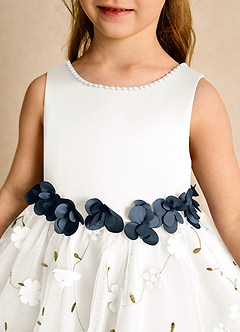 Azazie Starri Flower Girl Dresses Ivory Neptune Ball-Gown Beaded Matte Satin Dress image8