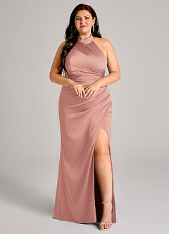 Azazie Jemma Jurken voor bruidsmeisjes Jurk van Stretch Satijn met Kolom Geplooid Rozet image7