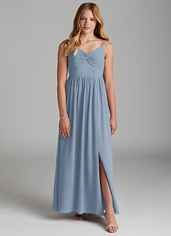 Azazie Zeya Junior Dusty Blue A-Line Chiffon Dress image1