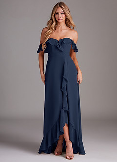 Azazie Lyra Bridesmaid Dresses Dark Navy A-Line Chiffon Convertible Dress image1