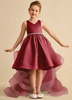 Azazie Julietta Flower Girl Dresses Pomegranate Ball-Gown Convertible Tulle Dress image2