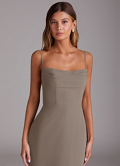 Azazie Saige Bridesmaid Dresses Taupe A-Line Off the Shoulder Chiffon Convertible Dress image2