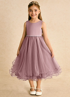 Azazie Lass Flower Girl Dresses Dusty Rose A-Line Bow Tulle Dress image2