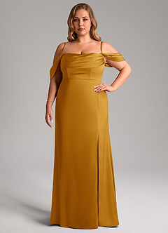 Azazie Saige Brautjungfernkleider Etui Schulterfrei Stretch-Satin Kleid Butterscotch image15