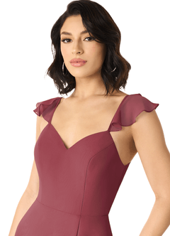 Azazie Everett Bridesmaid Dresses Merlot A-Line V-neck Ruched Chiffon Dress image4