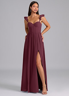 Azazie Denisse Bridesmaid Dresses Cabernet A-Line Ruched Chiffon Dress image1