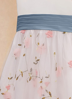 Azazie Pollie Flower Girl Dresses Blushing Pink Dusty Blue A-Line Bow Tulle Dress image14