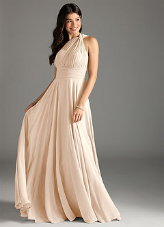 Azazie Charlize Bridesmaid Dresses White Alabaster A-Line One Shoulder Chiffon Dress image3