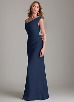 Azazie Emerson Bridesmaid Dresses Dark Navy Sheath Off the Shoulder Chiffon Dress image6