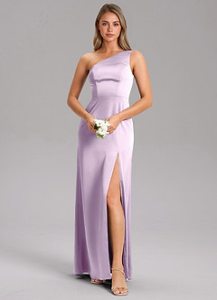 Azazie Feby Jurken voor bruidsmeisjes Jurk van Stretch Satijn met A-Lijn One-Shoulder Frosted Lila image1
