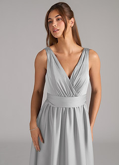 Azazie Kora 신부 들러리 드레스 A라인 주름진 스트레치 새틴 바닥 길이 드레스 image7