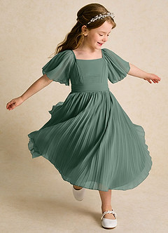 Azazie Gisele Flower Girl Dresses Sea Moss A-Line Pleated Chiffon Dress image2