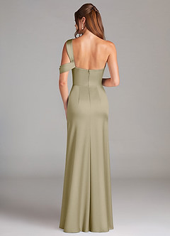 Azazie Wynter Bridesmaid Dresses Moss Green Sheath Off the Shoulder Stretch Satin Dress image2