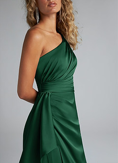 Maive Emerald Green Sheath Ruched Stretch Satin Dress image5