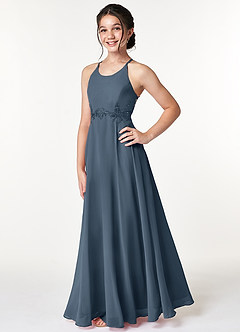 Azazie Rossi A-Line Lace Chiffon Floor-Length Junior Bridesmaid Dress image3