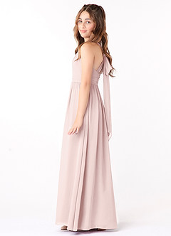 Azazie Jaylah Junior Blushing Pink A-Line Ruched Chiffon Dress image3