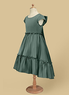 Azazie Lee Flower Girl Dresses Sea Moss A-Line Bow Stretch Satin Dress image8