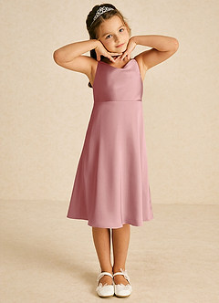 Azazie Zuzu Flower Girl Dresses Dusty Rose A-Line Spaghetti Strap Stretch Satin Dress image1