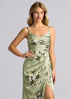 Azazie Deandra Jurken voor bruidsmeisjes Jurk van Stretch Satijn met Zeemeermin Geplooid Bloemenranken image6