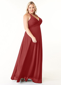 Azazie Tessie Bridesmaid Dresses Rust A-Line V-Neck Pleated Chiffon Dress image8