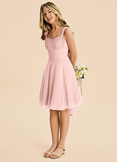 Azazie Arie Junior Powder Pink A-Line Ruched Chiffon Dress image2