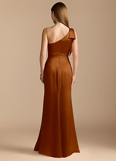 Azazie Rinna Bridesmaid Dresses Copper Mermaid Ruched Metallic Satin Dress image7