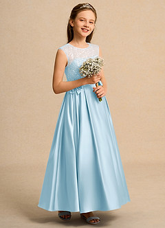Azazie Candy Girl Flower Girl Dresses Sky Blue Ball-Gown Bow Matte Satin Dress image5