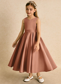 Azazie Junebuj Flower Girl Dresses Bronzer Ball-Gown Pleated Matte Satin Dress image3