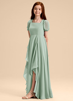 Azazie Priya Junior Agave A-Line Blouson Chiffon Dress image4