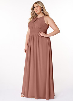 Azazie Bonnie Bridesmaid Dresses Cedar Rose A-Line Keyhole Ruched Chiffon Dress image8