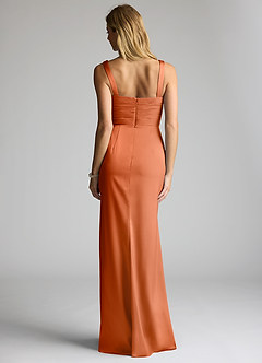Azazie Elida Bridesmaid Dresses Copper Sheath Pleated Stretch Satin Dress image4