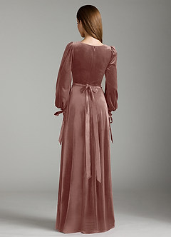 Azazie Leonia Robes de demoiselle d'honneur Robe Trapèze en velours Manche longue Rustikale Rose image7