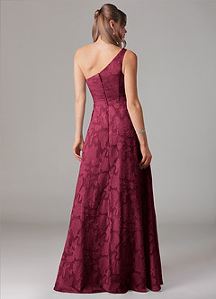 Azazie Ellianna Bridesmaid Dresses Burgundy A-Line One Shoulder Floral Burnout Dress image2