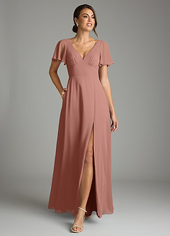 Azazie Kimber Bridesmaid Dresses Cedar Rose A-Line Flounce Sleeve Chiffon Dress image4