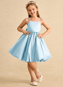 Azazie Davine vestidos de niña de las flores Vestido de Azul Cielo de Satin Mate de Corte En A con Tirante Espagueti image3