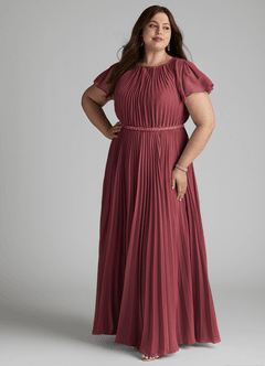 Azazie Kara Modest Bridesmaid Dresses A-Line Pleated Chiffon Floor-Length Dress image13