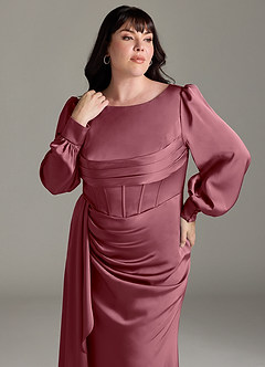 Azazie Raye Bridesmaid Dresses Desert Rose Mermaid Long Sleeve Stretch Satin Dress image11