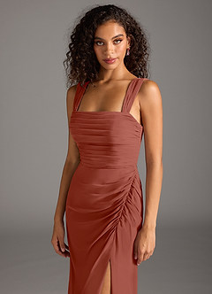 Azazie Jesaphine Bridesmaid Dresses Auburn Sheath Bow Chiffon Dress image7