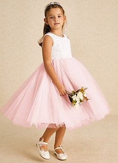 Azazie Missy Flower Girl Klänningar Klänning A-Linje i Tyll Ärmlös image4