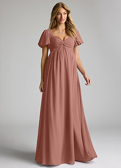 Azazie Madisynn Brautjungfernkleider für Schwangere Schleifen Chiffon Bodenlänge Kleid image1
