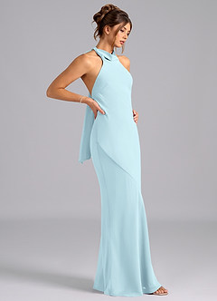Azazie Velli Bridesmaid Dresses Cloud Blue Mermaid High Neck Chiffon Dress image4