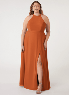 Azazie Clarice Bridesmaid Dresses Cinnamon A-Line Halter Chiffon Dress image8