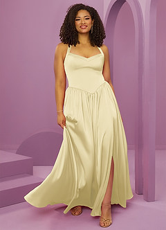 Barbie ♥ Azazie Suknie dla druhen Rozkloszowana sukienka z elastycznej satyny z dekoltem w serek i wiązaniem na plecach image10